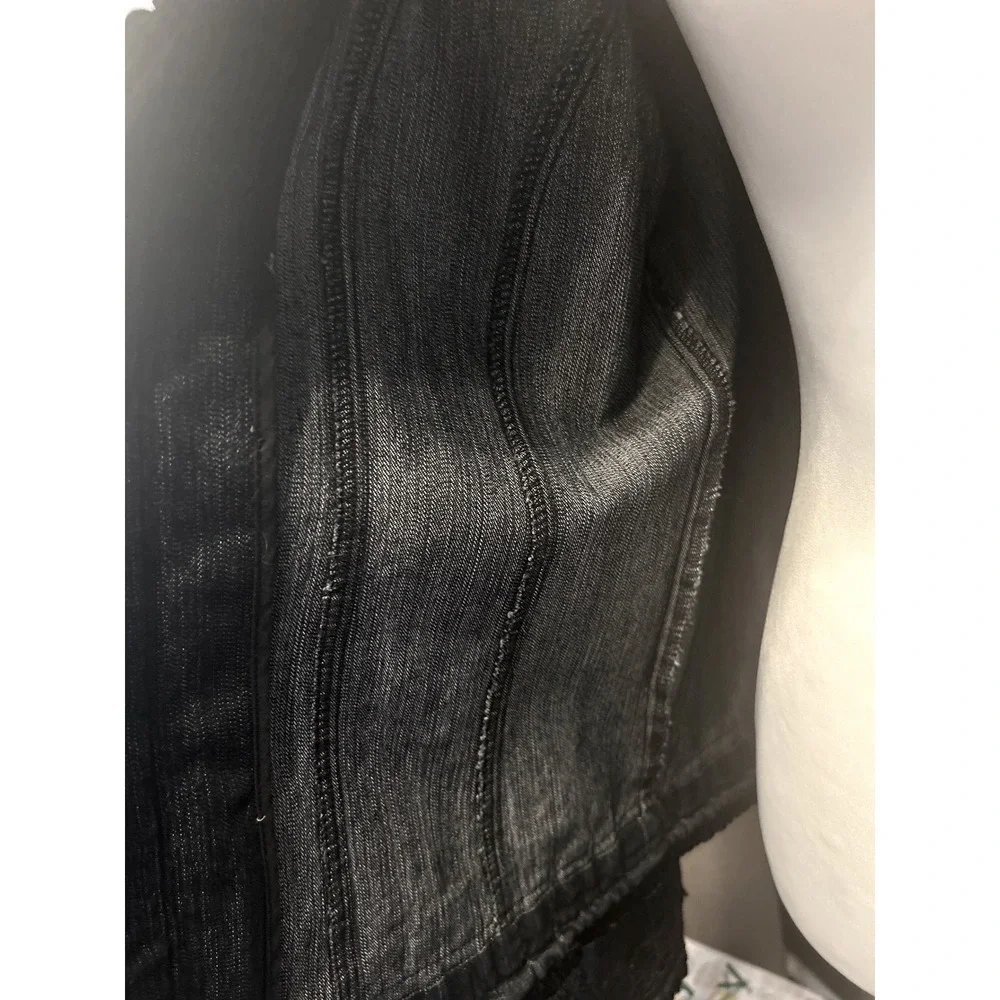 Bay Studio Dark Wash Denim Jacket Soutache Embroidery Beaded Trim Buttons Sz Lg
